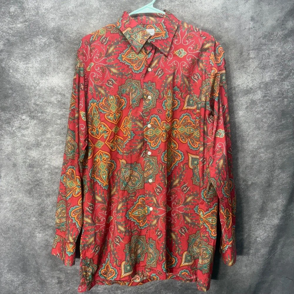Maus & Hoffman Liberty Art Fabrics Paisley Cotton Button Up Shirt Mens Large Red